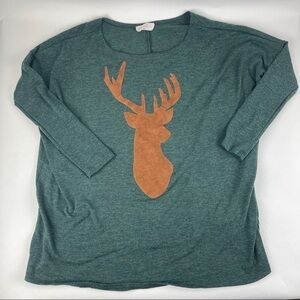 Peach Love Tshirt Womens Green Deer Buck 3/4 Sleeve